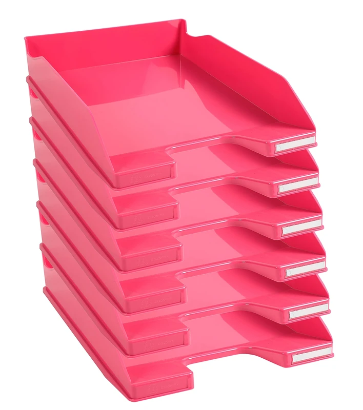 Exacompta - Ref. 113284D - set of 6 COMBO MIDI letter trays - dimensions 34.6 x 25.5x 6.5 cm - for A4 + format documents - glossy raspberry color