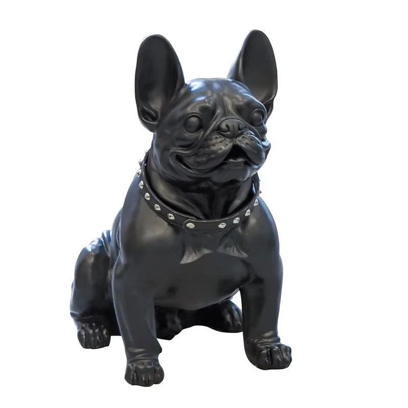 Casablanca Decorative Figurine Dog Bulldog - Poly Black Collar with Lace Rivets - Height 42.5 cm