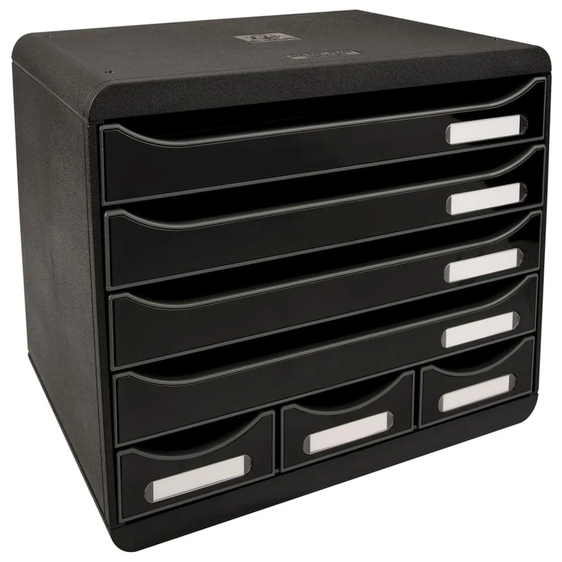Exacompta - Ref 307714D - Store-Box Office Plus - 6 Drawer Set - 270 x 355 x 271mm in Size, 4 A4+ Drawers + 3 Accessory Drawers, Stackable, Open Drawers - Black