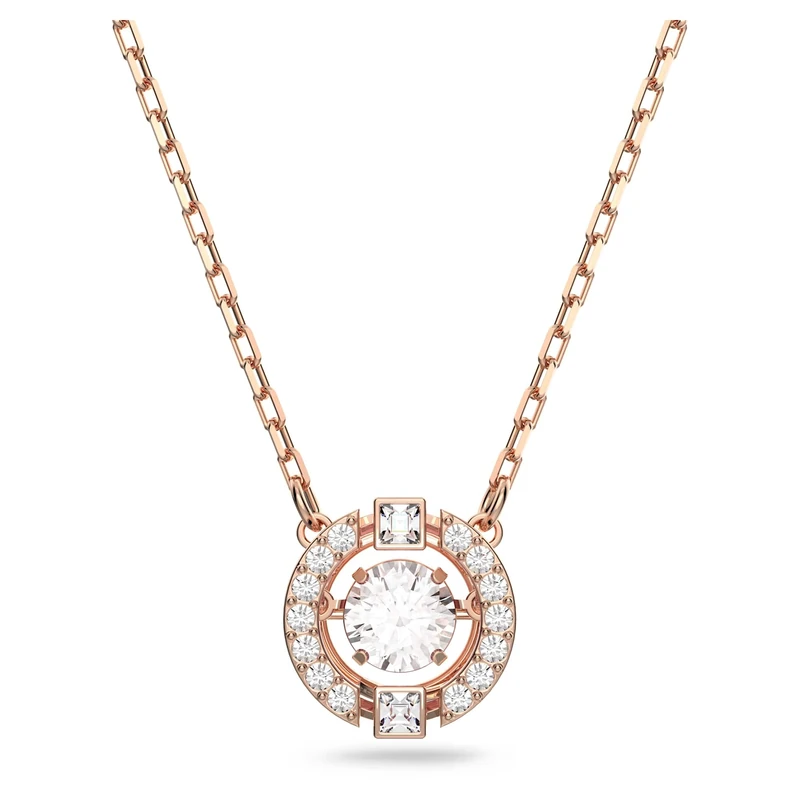 Swarovski Sparkling Dance necklace, Round cut, White, Rose gold-tone plated