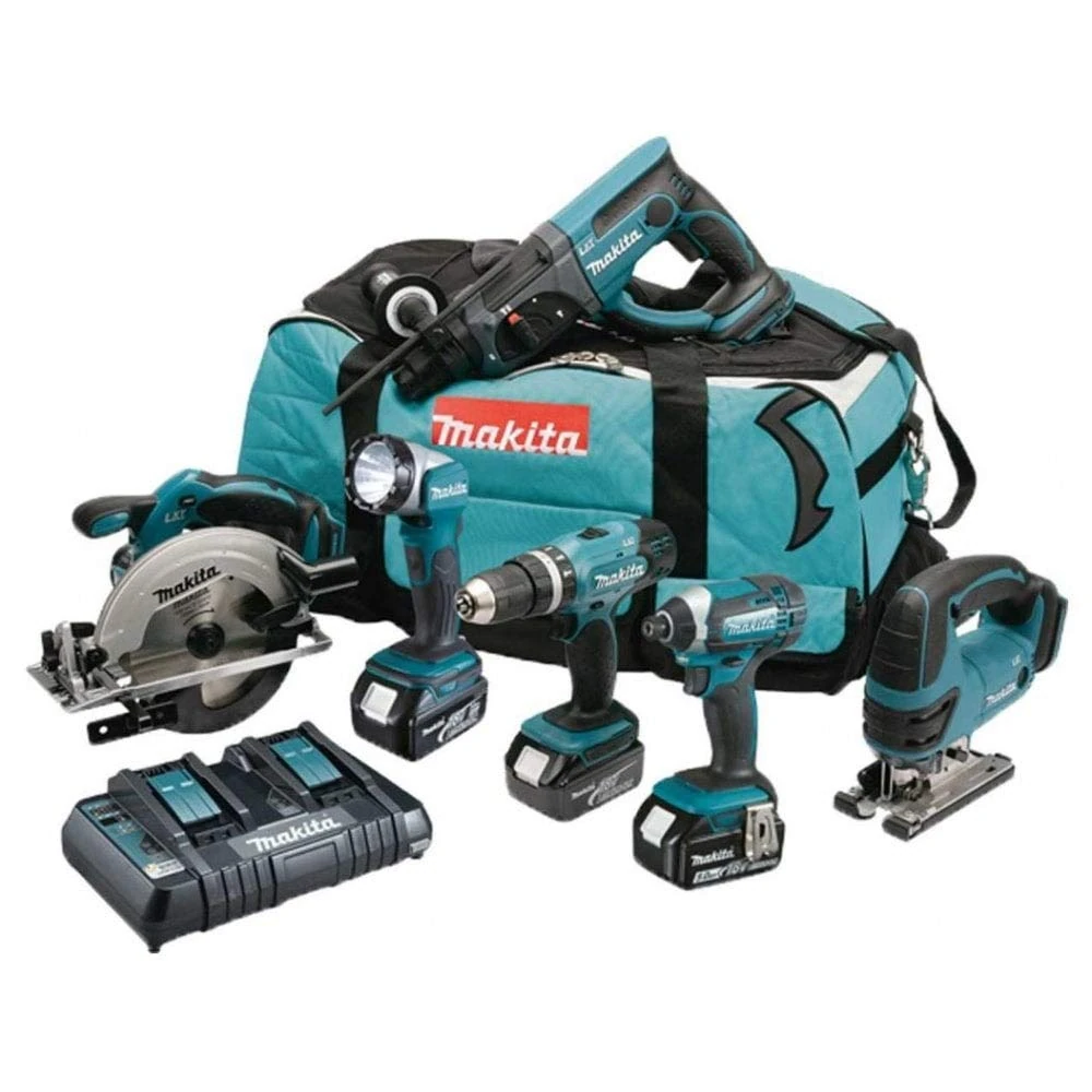 Makita DLX6068PT 18V Li-ion LXT 6 Piece Combo Kit complete with 3 x 5.0 Ah Li-ion Batteries and Charger supplied in a Heavy Duty Tool Carry Bag