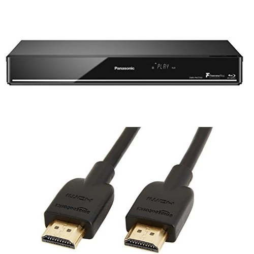Panasonic Smart Blu-Ray Player with 500 GB HDD Recorder and Freeview Play & Amazon Basics High-Speed 4K, Ultra HD, HDMI 2.0 Cable - 0.9m / 3 Feet (Latest Standard) Supports Ethernet, 3D, Audio Return