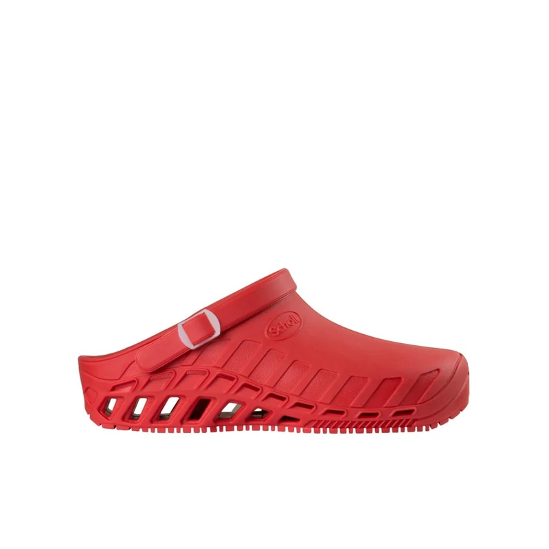 Scholl Clog Evo - Professional Sanitary Clogs for Men or Women, Ultra Light, Comfortable and Breathable, with Non-Slip Sole, Removable Memory Insole and Rotating Strap Rosso