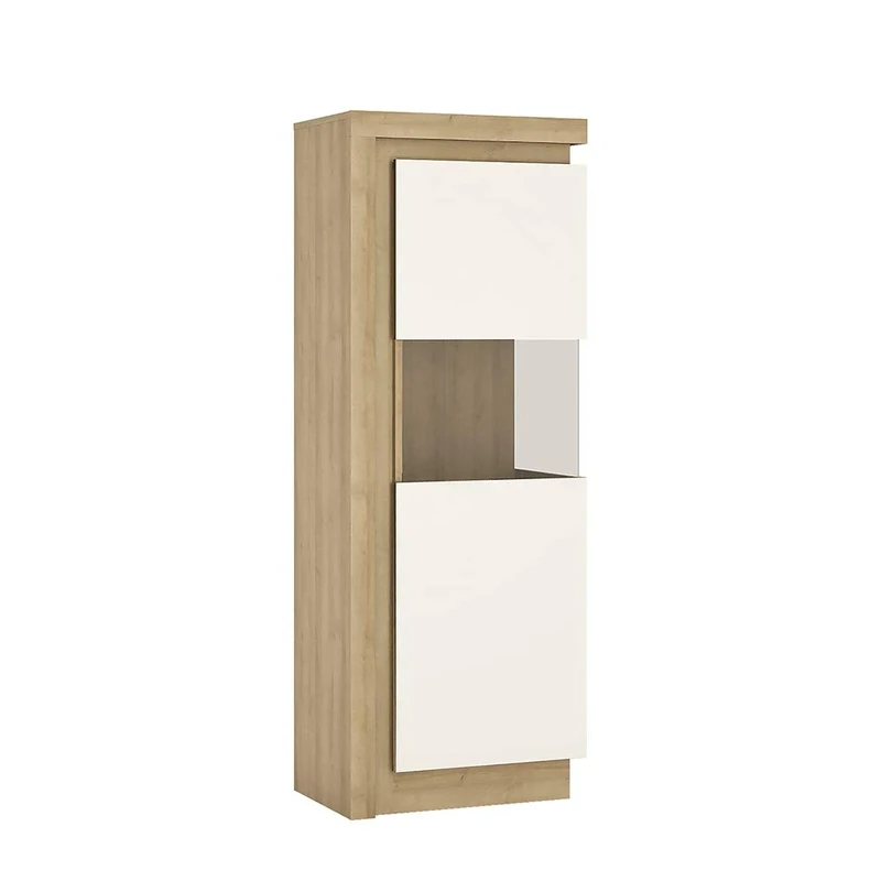 Furniture To Go Narrow Display Cabinet (RHD) 164.1cm (Including LED Lighting) Riviera Oak/White high Gloss, 59.7x42x164.1 cm