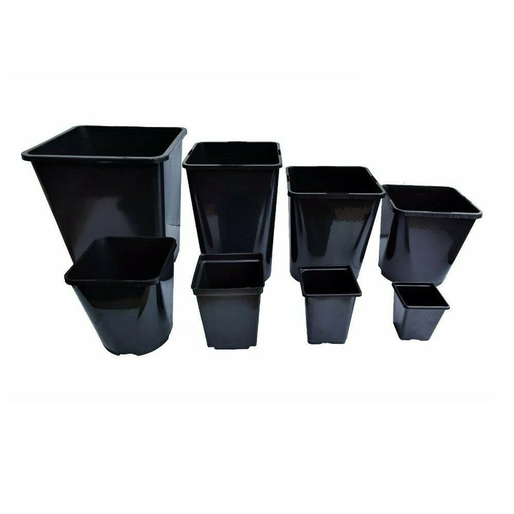 Elixir Gardens | Strong Square Black Recycled Plastic Hydroponic Pots | .25L / .75L / 1L / 2L / 3L / 4.5L / 5.5L / 11L Quantities 1-1000 | 11 Litre x 100