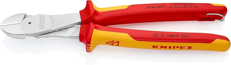 KNIPEX High Leverage Diagonal Cutter in Blister Chrome-Plated Insulated with Multi-Component Grips, VDE-Tested with Integrated, 74 06 250 T BK