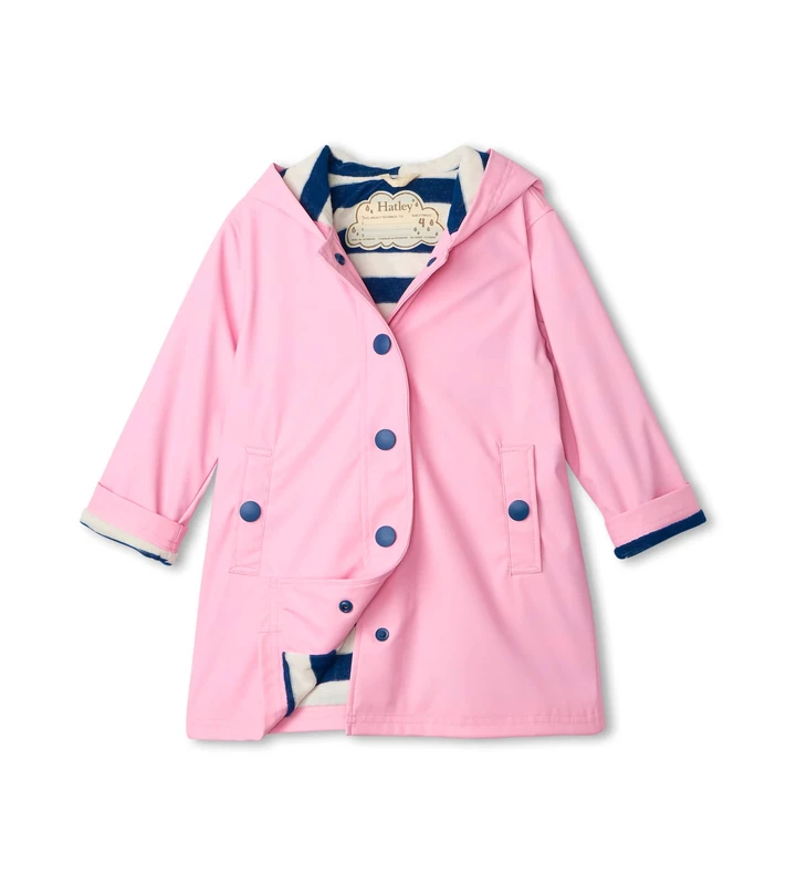 Hatley Girls Splash Rain Jacket, Pink (Classic Pink/Navy), 7 Years