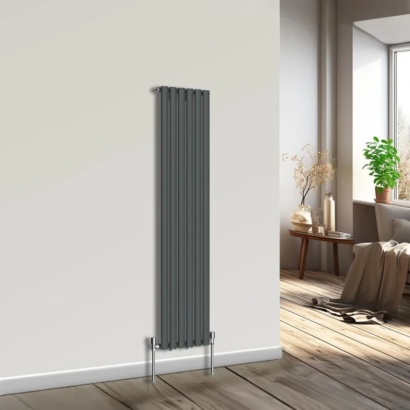 NRG Vertical Oval Column Radiator Bathroom Central Heating Anthracite 1600x354mm Single Panel Radiators