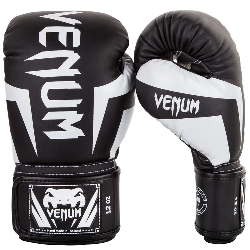Venum Elite Adults Boxing Gloves, Black (Black/White), 12 Oz