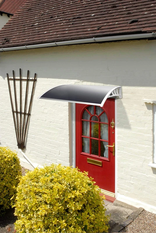 Greenhurst Easy Fit Tinted Door Canopy - UV Stabilised, Lightweight, Durable and Weather Resistant, 1.2m, White Brackets