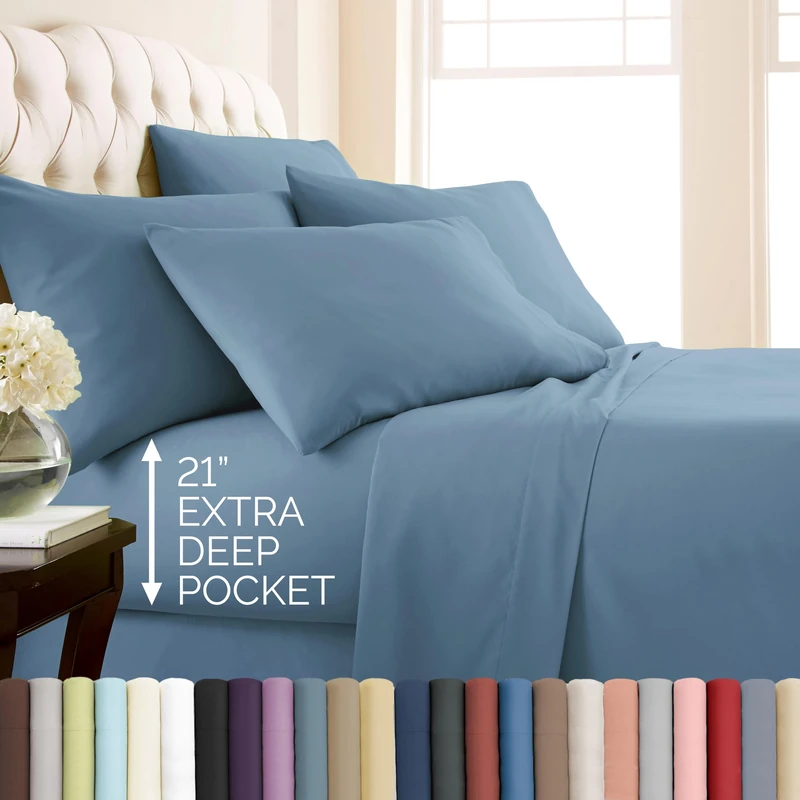 Southshore Fine Living, Inc. 6-Piece Cal King Size Sheets Set, 21-Inch Deep Pocket California King Sheet Set, Deep Pocket Fitted Sheet, Blue Pillow Covers, Pillowcases Set of 4, Coronet Blue Sheets