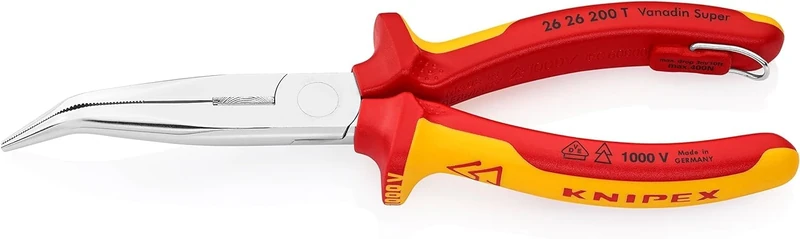 KNIPEX Snipe Nose Side Cutting Pliers (Stork Beak Pliers) in Blister Chrome-Plated Insulated with Multi-Component Grips, VDE-Tested, 26 26 200 T BK