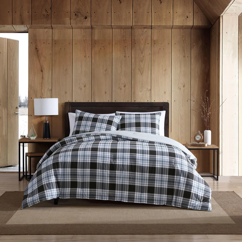 Eddie Bauer 221165 Lewis Plaid Duvet Cover Set, Navy, Twin