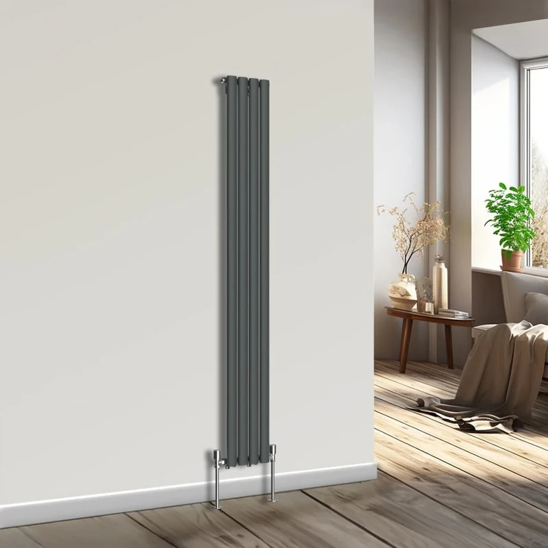 NRG Vertical Oval Column Radiator Bathroom Central Heating Anthracite 1800x236mm Single Panel Radiators
