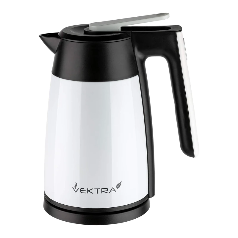 Vektra VEK-1703W Vacuum Insulated Environmentally Eco Friendly Easy Pour Cordless Kettle, 1.7 Litre, White