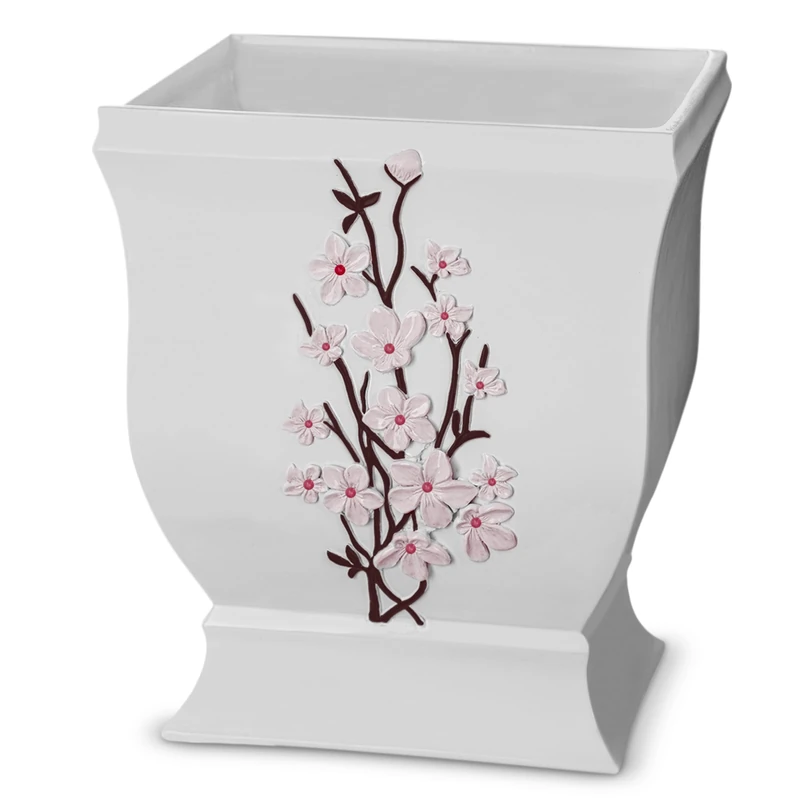Creative Scents White Trash Can - Decorative Elegant Designed Wastebasket - Durable Small Bathroom Trash Can - Waste Basket for Bathroom, Powder Room, Bedroom Or Living Room Decor (Vanda Style)