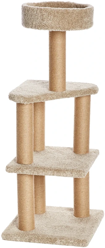 Amazon Basics Cat Tree Tower with Scratching Posts for Home Indoor Use, Beige, Large (45L x 45W x 117H cm)