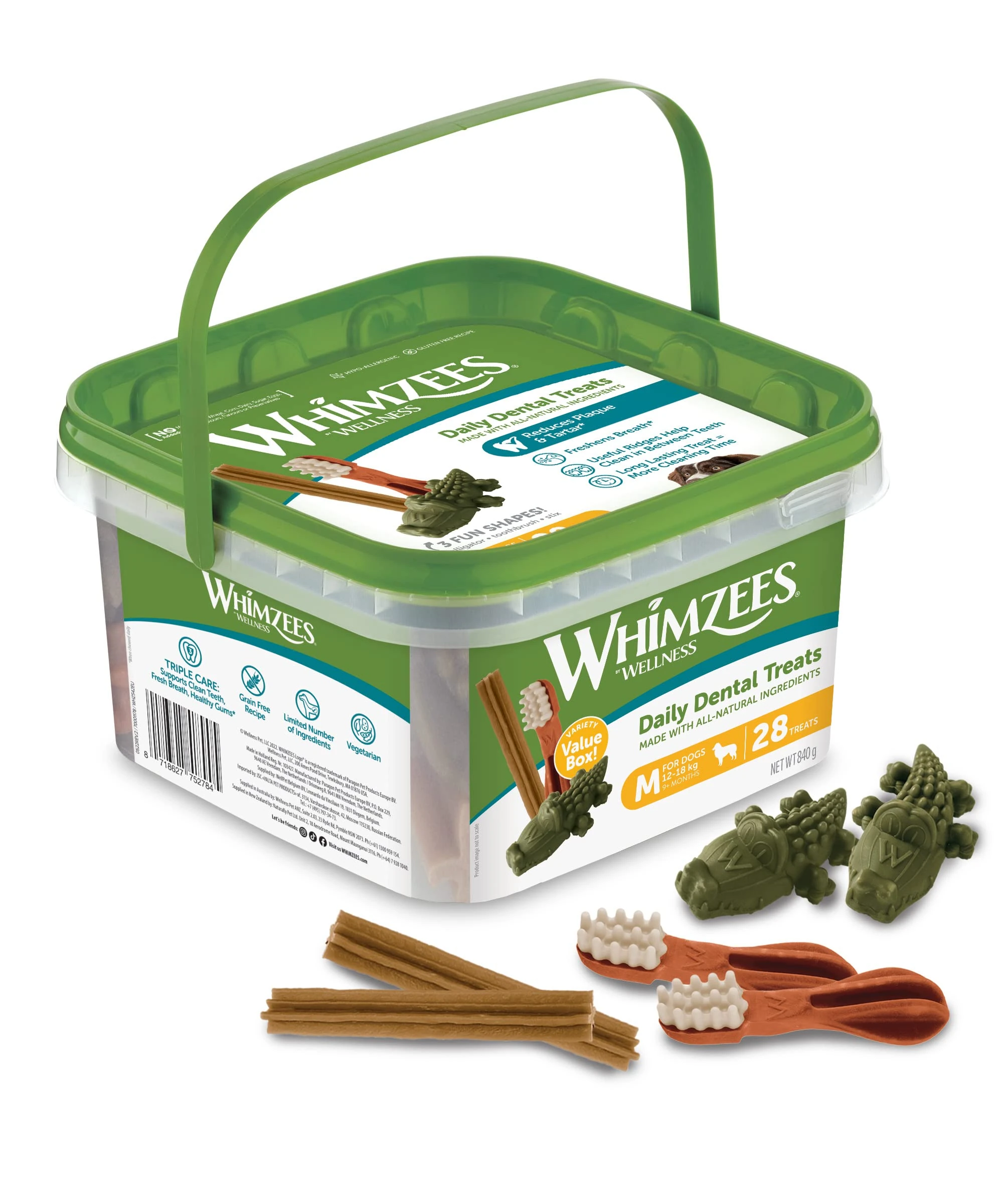 WHIMZEES By Wellness Variety Box Dental M, Mixed Shapes, Size M, 28 Pieces, Natural and Grain Free Dog Chews, Dog Dental Sticks for Medium Breeds, No Added Sugar