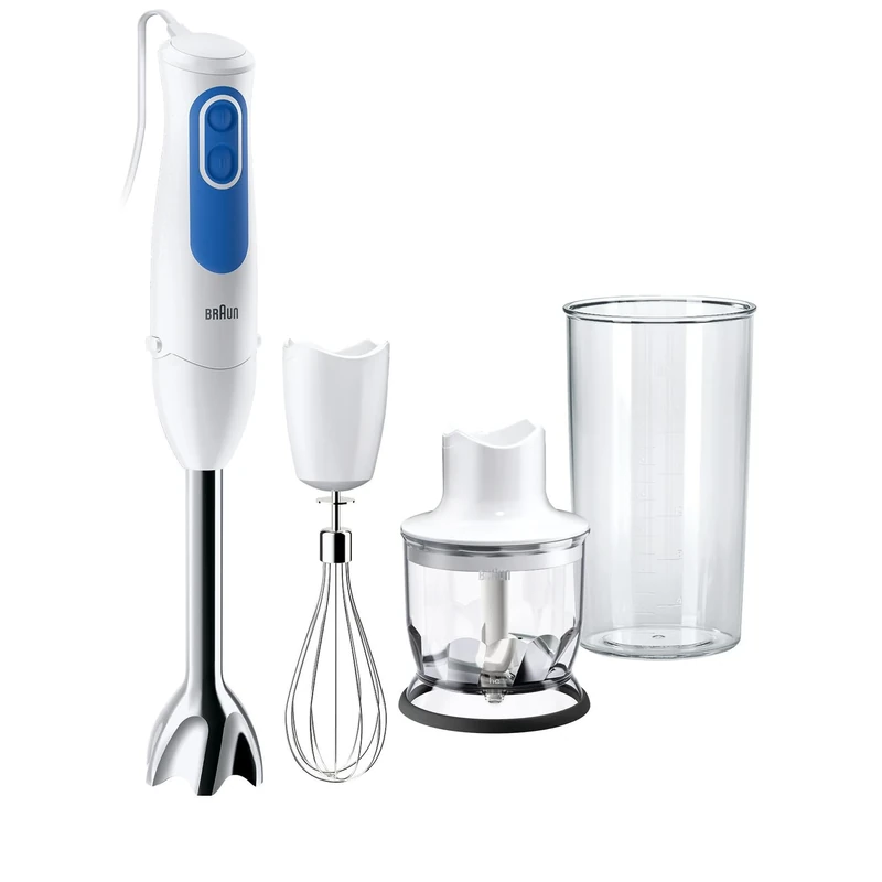 Braun MultiQuick 3 MQ3025 Hand Blender, Spaghetti Mixer, 2 Speeds, Splash Control, Dishwasher Safe parts, 350ml Chopper, Whisk and BPA-Free Plastic Beaker - White