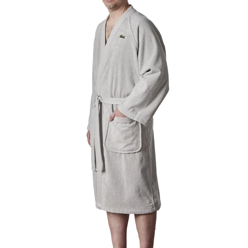 Lacoste Women's Classic Pique 100% Cotton Bath Robe, Micro Chip Grey, One Size UK