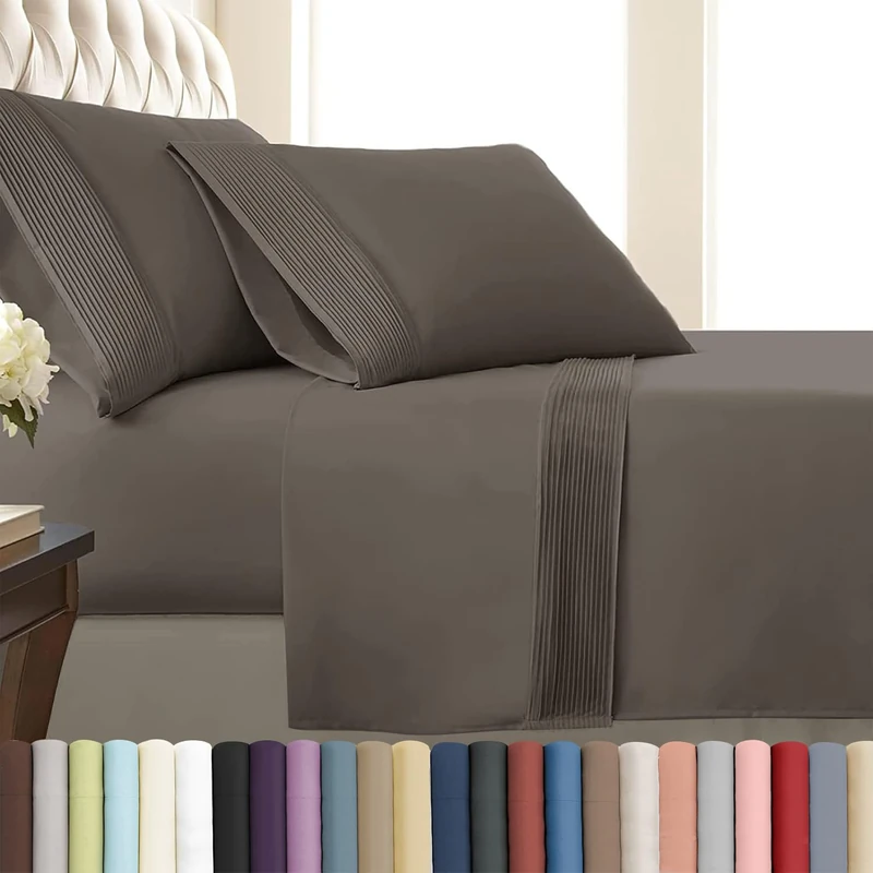 Southshore Fine Living, Inc. Deep Pocket California King Sheet Set with 21" Deep King Fitted Sheet, King Size Pillow Cases Set of 2 | Hotel Luxury Quality | Easy Care Microfiber Sheets | Dark Taupe