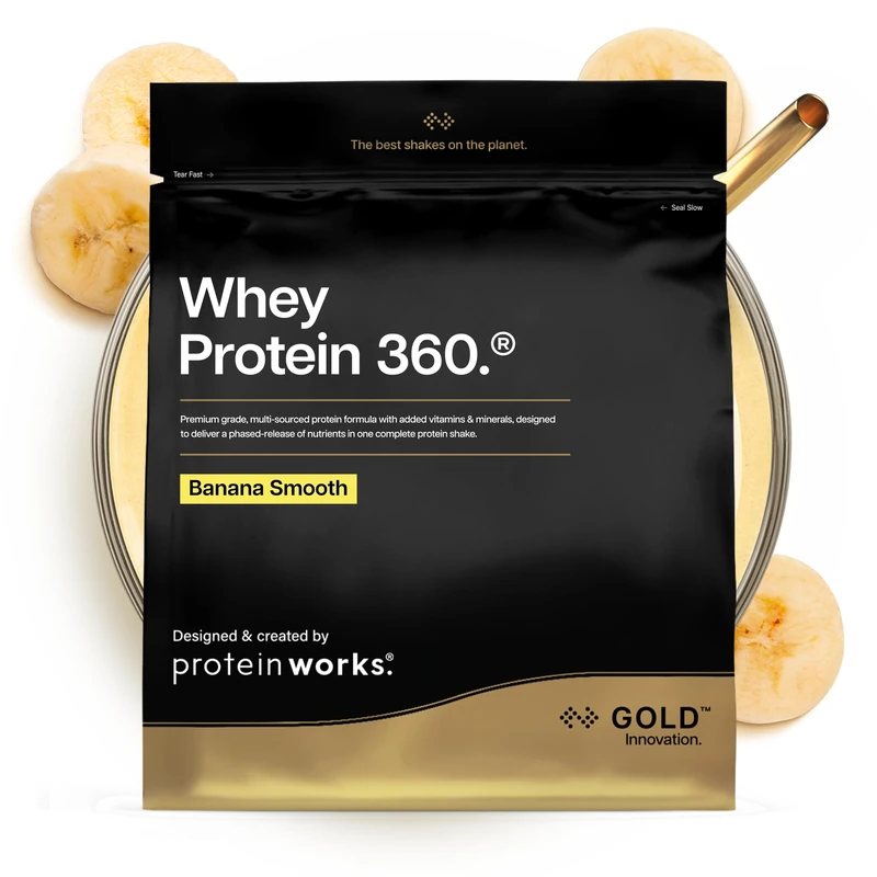 Protein Works | Whey Protein 360 - GOLD Innovation, Whey Protein Powder, Premium Tri-Protein Blend, Digestive Enzymes, 12 Vitamins & Minerals, Banana Milkshake, 40 Servings, 1.2kg
