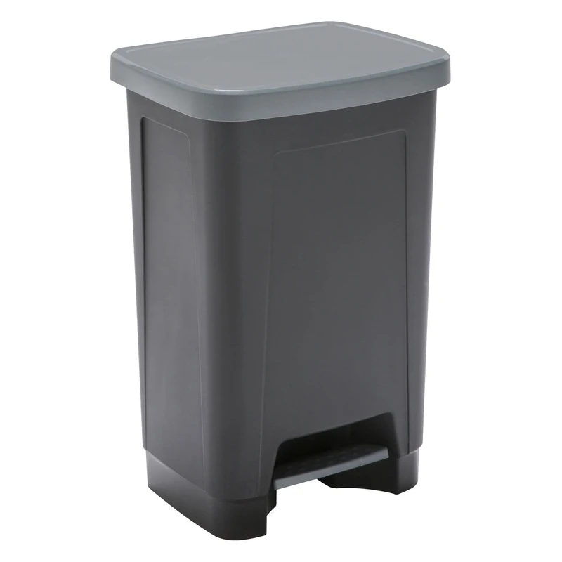 Sundis Step Bin, Mülleimer 50l mit Pedal und Deckel, aus recyceltem Kunststoff, rechteckig, schwarz und anthrazit, für Küche, Büro, Waschküche, Garage, Werkstatt