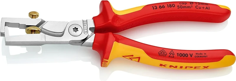 KNIPEX Strix Insulation Strippers with Cable Shears Self-Service Card Chrome-Plated Insulated with Multi-Component Grips, VDE-Tested, 13 66 180 SB