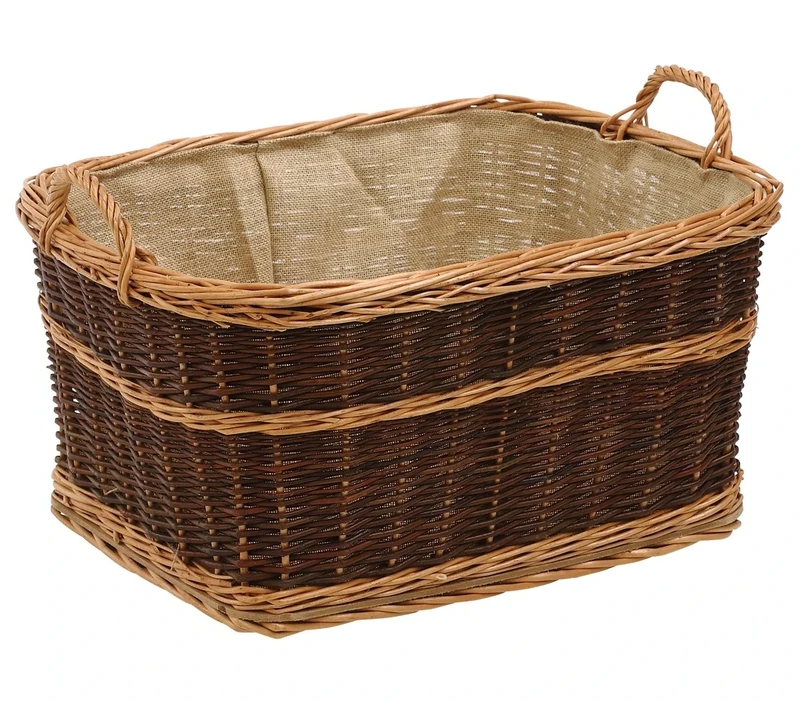Dehner Wicker Basket with Jute Approx. 60 x 47 x 40 cm Dark Brown