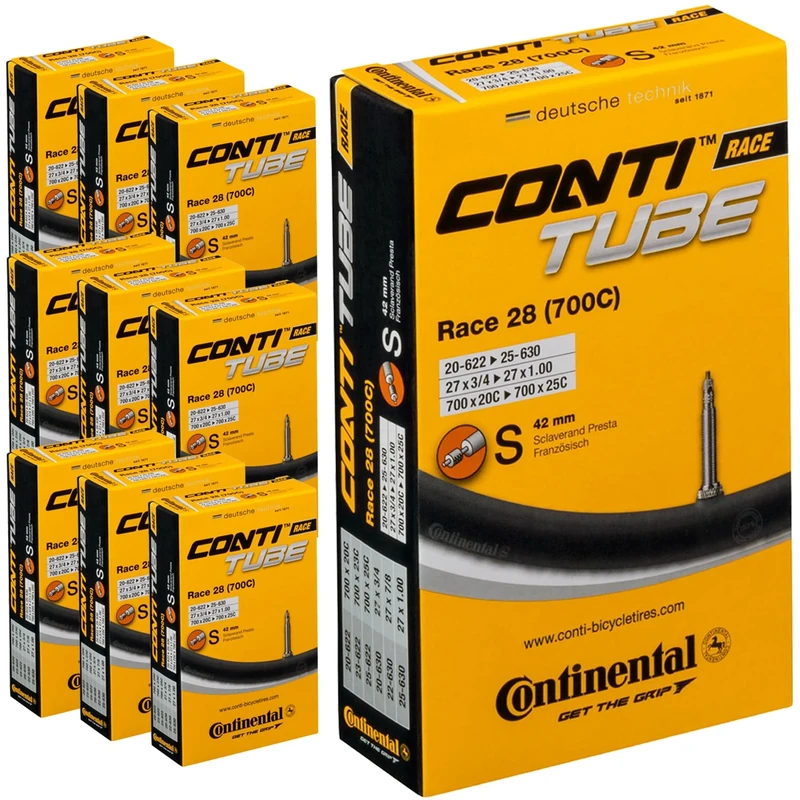 Continental Race 28 Road Bike Inner Tubes - Presta 42mm (Pack of 10),Black,700 x 20-25c