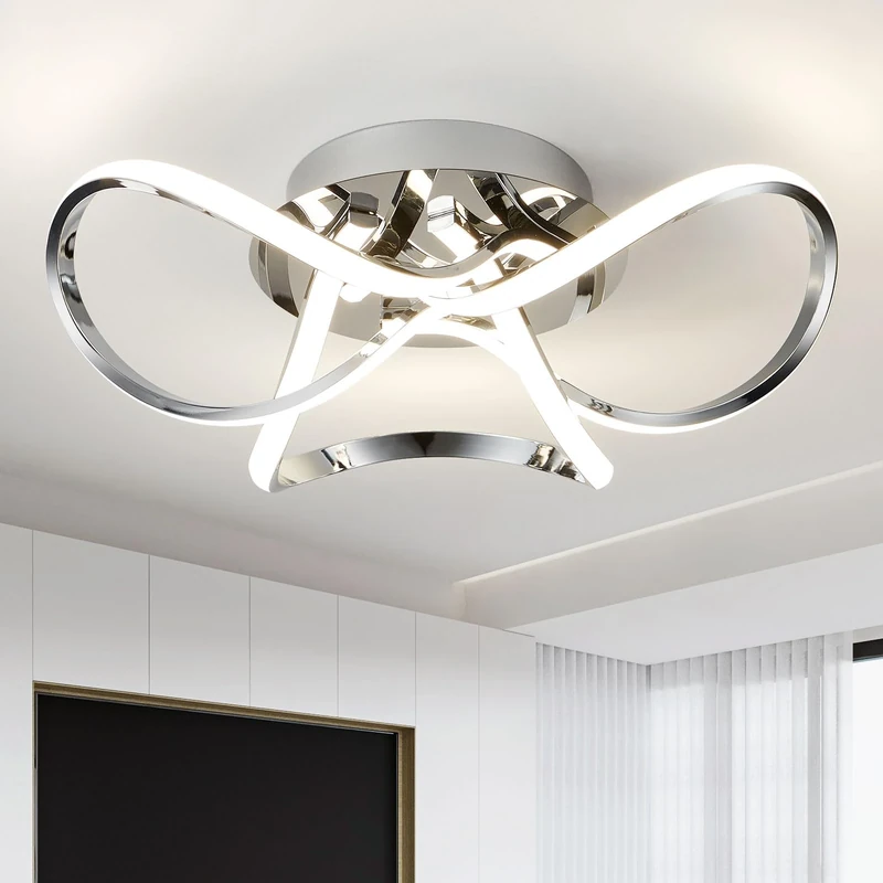 AUROLITE AL1016D Contemporary LED Chrome Semi Flush Ceiling Light, 36W 2200LM, Dimmable, 4000K Cool White, Modern Swirl Design, Ideal for Lounge, Living Room and Bedroom, 36 W