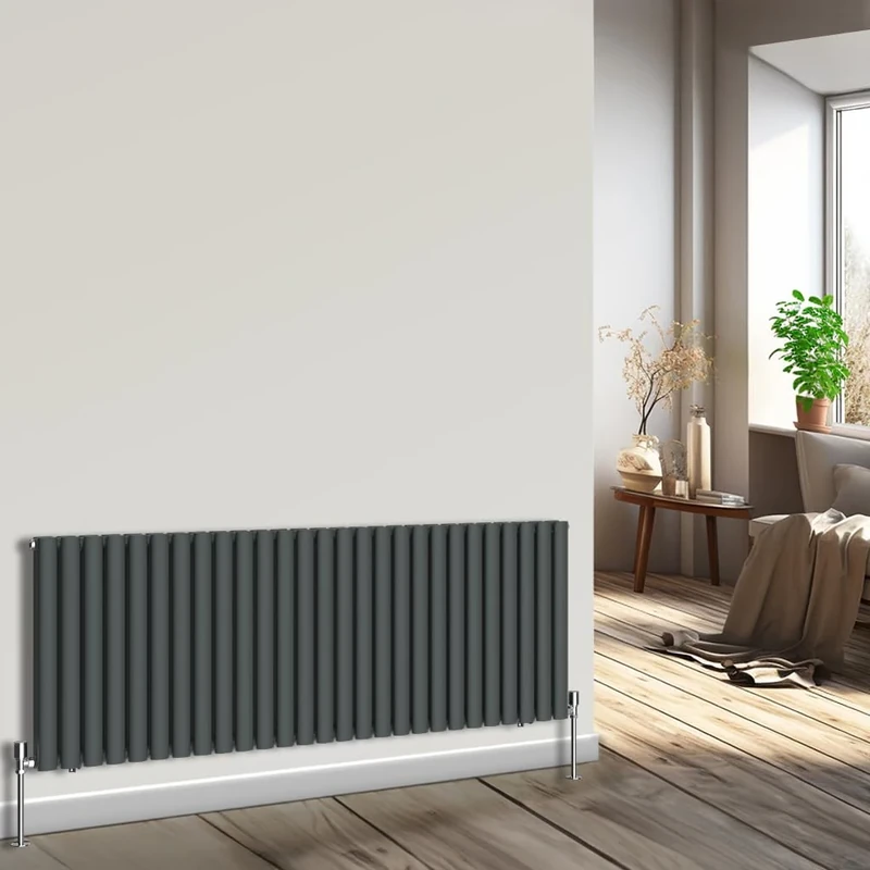 NRG Horizontal Oval Column Radiator 600x1593mm Double Panel Designer Bathroom Central Heating Anthracite