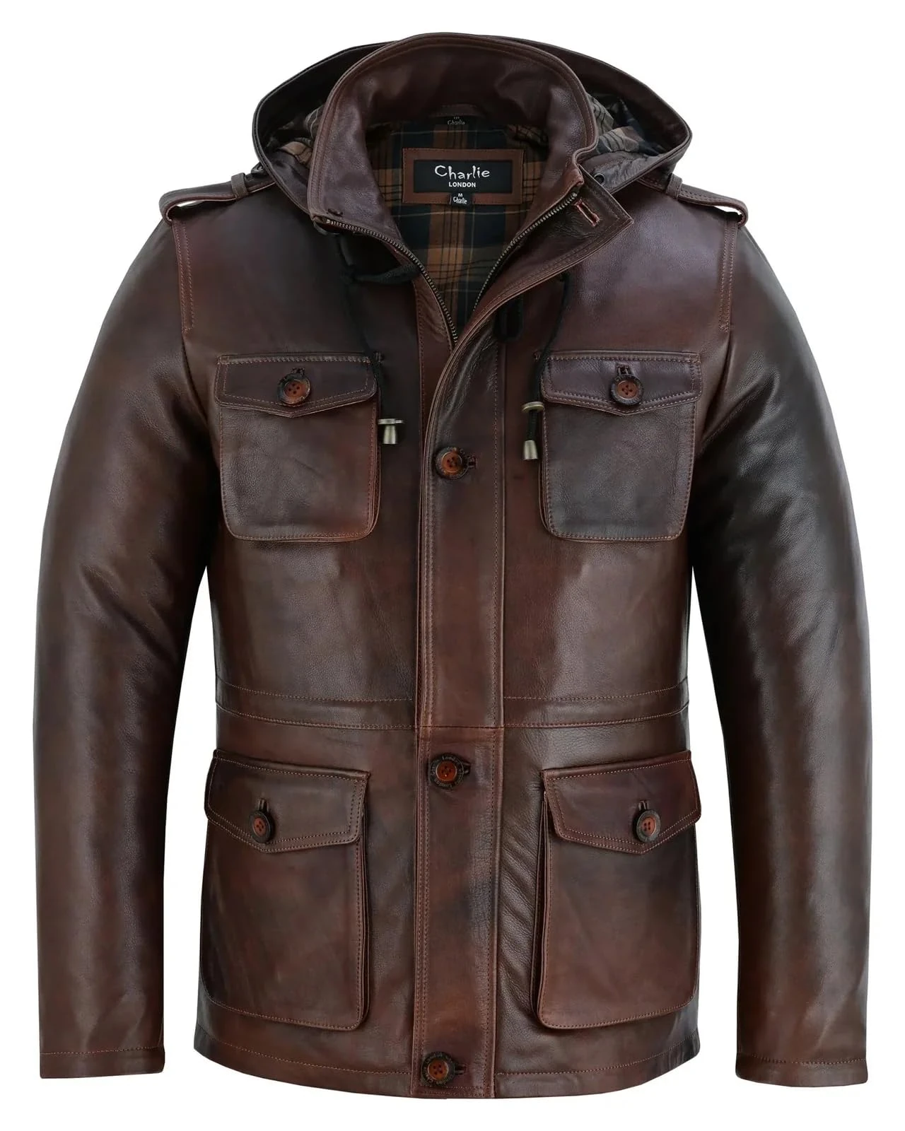 Charlie LONDON Men’s Vintage Brown Leather Jacket – Genuine Cowhide Leather Jackets for Men | Classic Antique Leather Coat (UK, Alpha, XS, Regular, Regular, Brown)