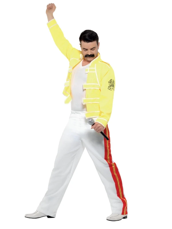 Smiffys Queen Freddie Mercury Costume, Yellow with Jacket & Trousers, Officially Licensed Queen Fancy Dress, Adult Dress Up Costumes Halloween, World Book Day