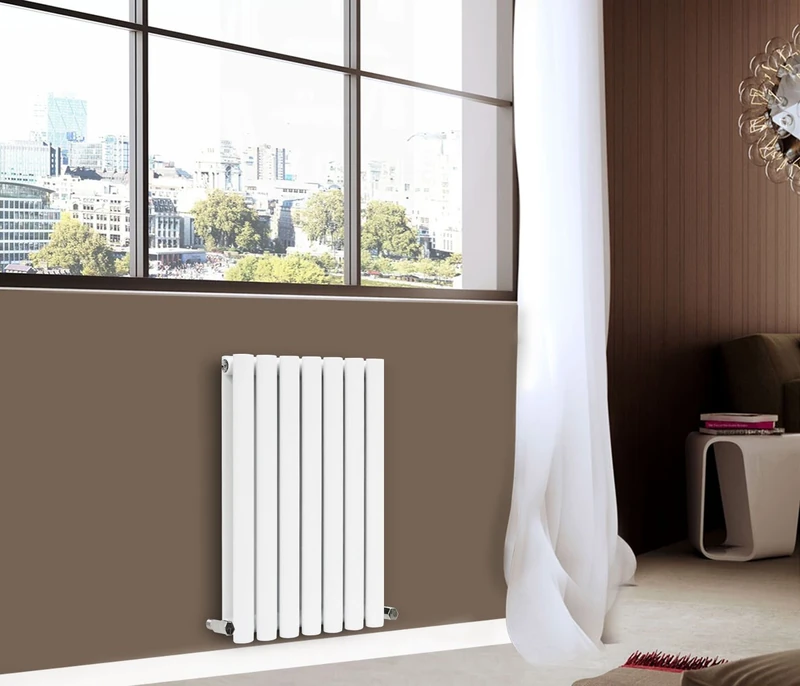 NRG Gloss White 600x413mm Horizontal Double Panel Oval Column Designer Radiator Bathroom Central Heating for Living Room and Kitchen