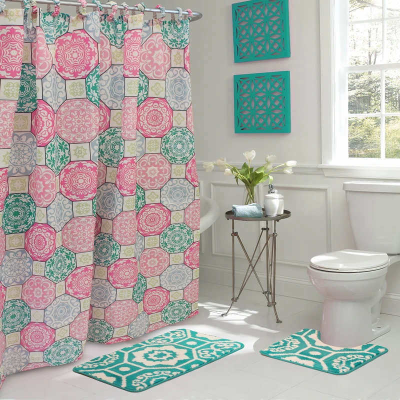 Bath Fusion 15-Piece Bathroom Shower Curtain Set, 72"x72", Addison