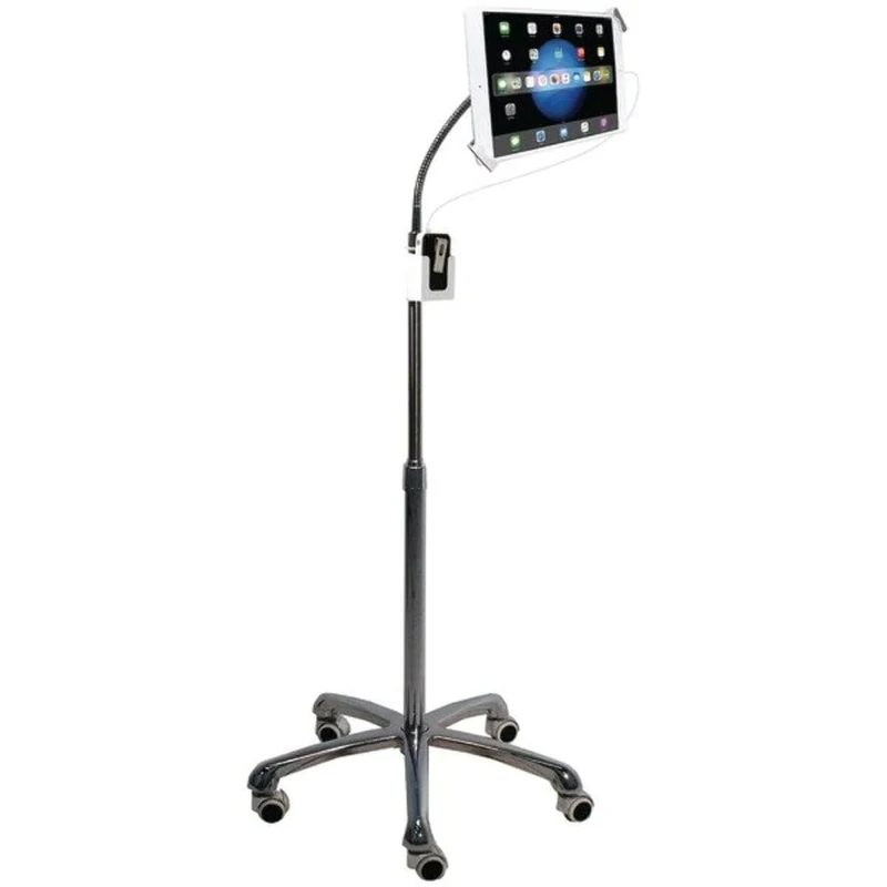 Gooseneck Floor Stand - CTA Heavy-Duty, Secure and Height-Adjustable Gooseneck Floor Stand for iPad 7th/ 8th/ 9th Gen 10.2", iPad Air, Surface Pro 4, & Other 7-13" Tablets, (PAD-SHFS) - Silver - Image 1