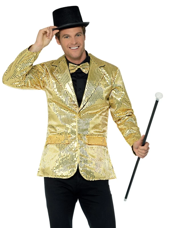 Smiffys Sequin Jacket, Mens, Gold , Party & Carnival Fancy Dress, Party Dress Up Costumes Halloween, World Book Day