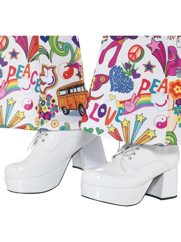 Smiffys 70s Mens Platform Shoes, White 3 inch Heel, 1970's Disco Fancy Dress, 1970s Dress Up Accessories