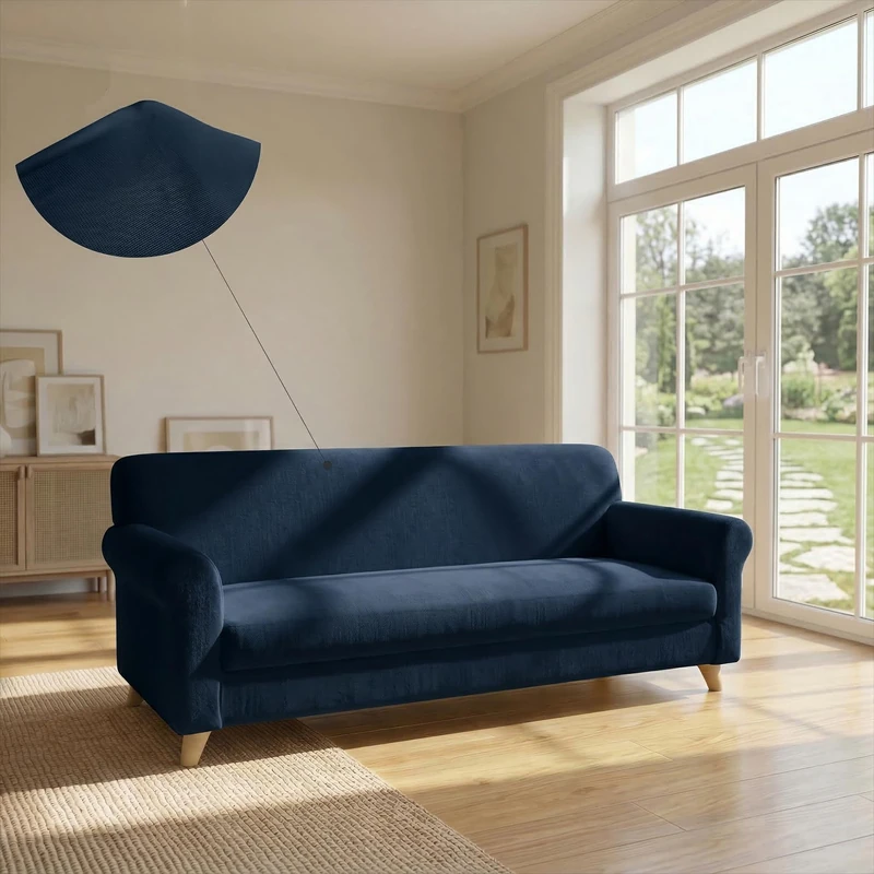 Italian Bed Linen Più Bello bielastic Sofa Cover Dark Blue, 4 Places, 4 Seats - Image 1