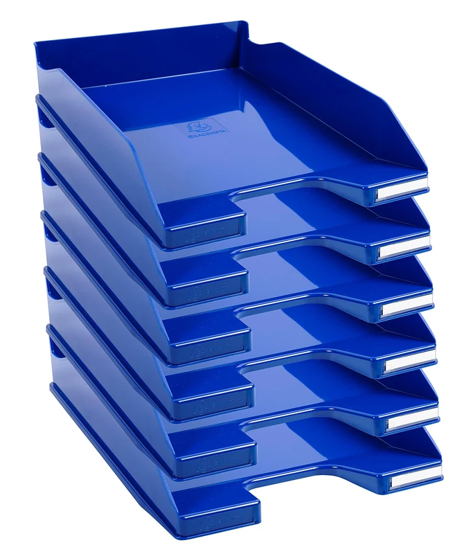 Exacompta - Ref. 113203D - set of 6 COMBO MIDI letter trays - dimensions 34.6 x 25.5x 6.5 cm - for A4 + format documents - glossy royal blue color