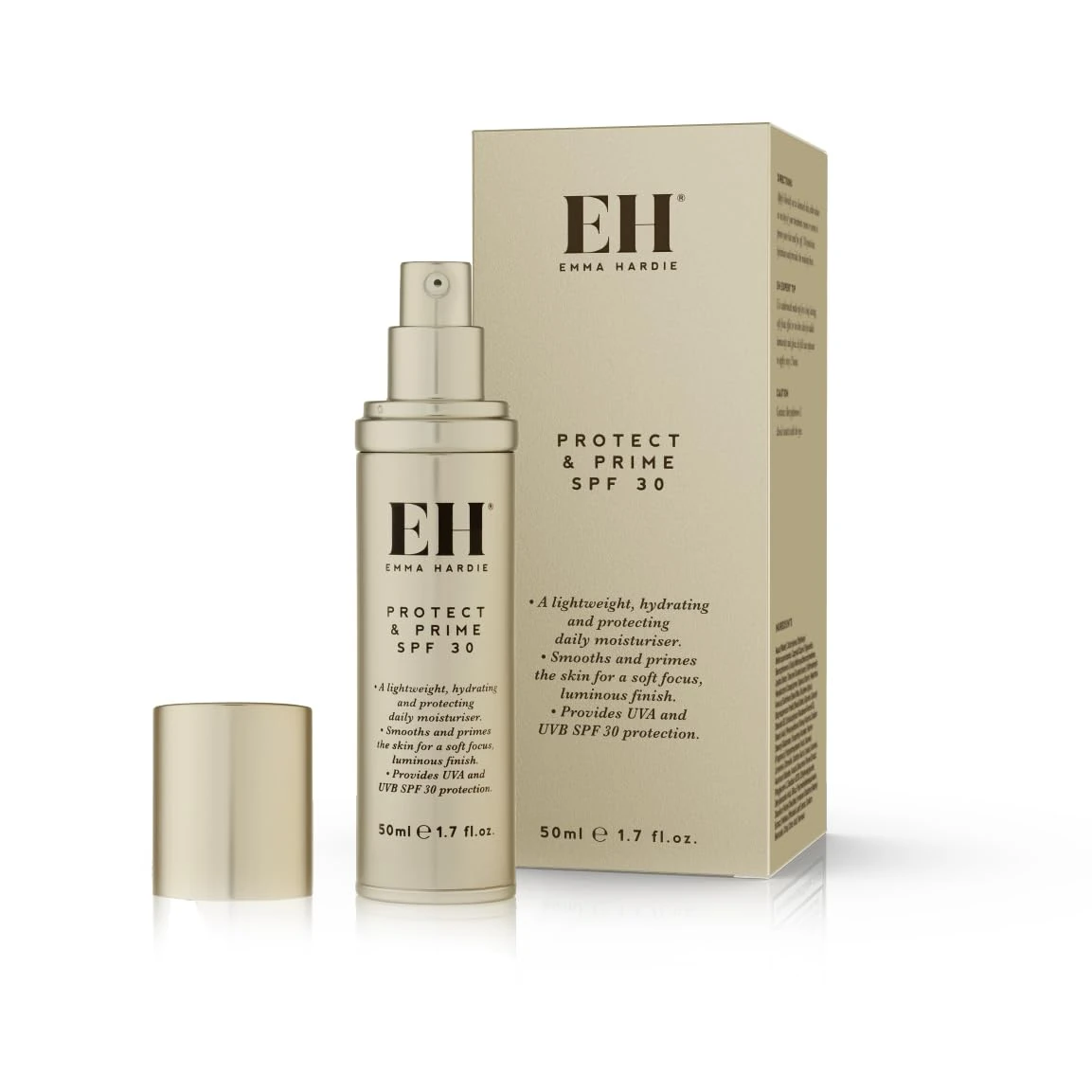 Emma Hardie 50ml Protect & Prime SPF30 Protection Sunscreen Moisturiser with Hyaluronic Acid, Defences Against UVA & UVB Damage and Premature Ageing, Excellent as Make-Up Primer, Vegan & Cruelty Free