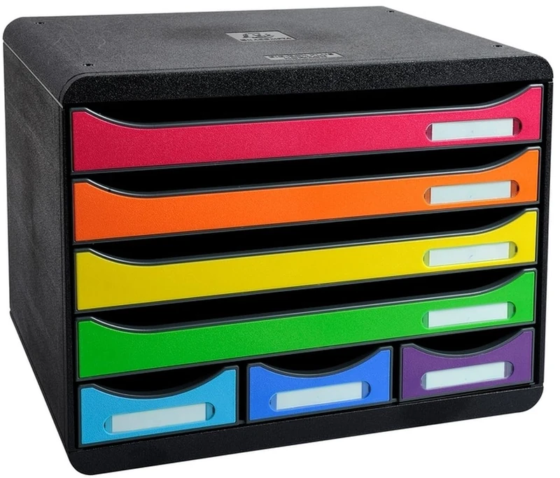 Exacompta - Ref 307798D - Iderama Collection - Sorter Horizon 7 Drawer Set - 270 x 355 x 271mm in Size, Suitable for Landscape A4+ Documents - Black / Harlequin