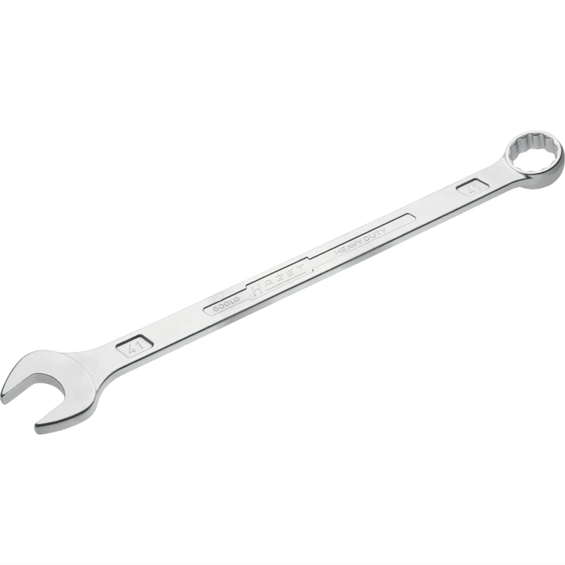 Hazet Combination Spanner, Extra Long, Slim Design 600LG-41, External Double Hexagonal Traction Profile, Spanner Width: 41, Dimensions: 600, Chrome-Plated, 41 mm, 41 mm (Spanner Width)
