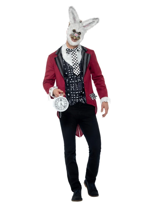 Smiffys Deluxe White Rabbit Costume, Red with Jacket, Mock Shirt, EVA Mask & Pocket Watch, Halloween Twisted Fairytale Fancy Dress, Storybook Character Dress Up Costumes