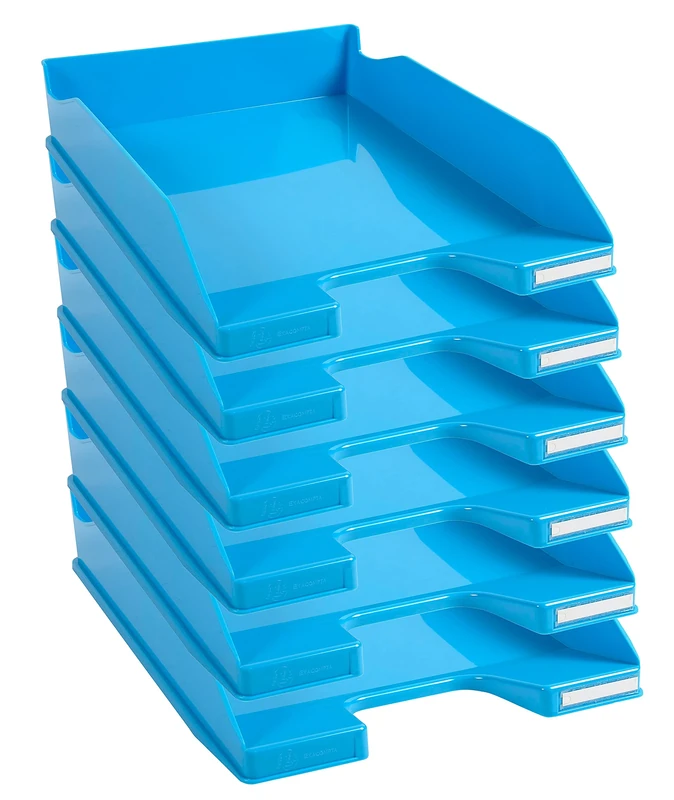 Exacompta - Ref. 113282D - set of 6 COMBO MIDI letter trays - dimensions 34.6 x 25.5x 6.5 cm - for A4 + format documents - glossy turquoise blue color