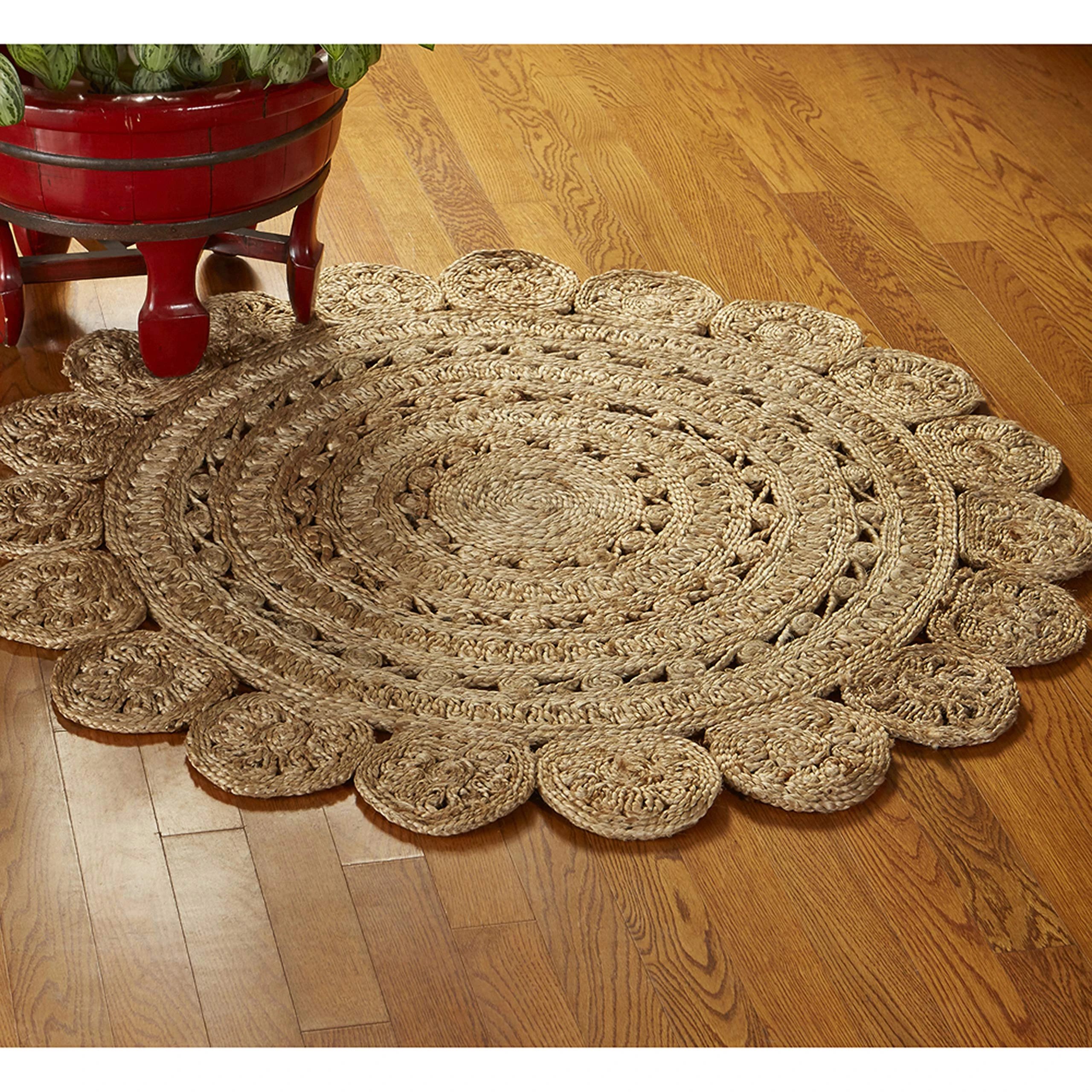 L.R. Resources Inc Natural Jute 6ft Round Area Rug for Home Decor | Braided Rugs for Living Room, Bedroom, Playroom | Bohemian Farmhouse Scalloped Indoor Carpet for Room Decor | Tan