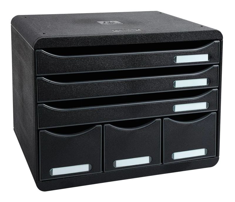Exacompta - Ref 306714D - Store-Box EcoBlack Plus - 6 Drawers Set - 270 x 355 x 271mm in Size, Suitable for A4+ Documents, 3 Small Drawers for Accessories - Black