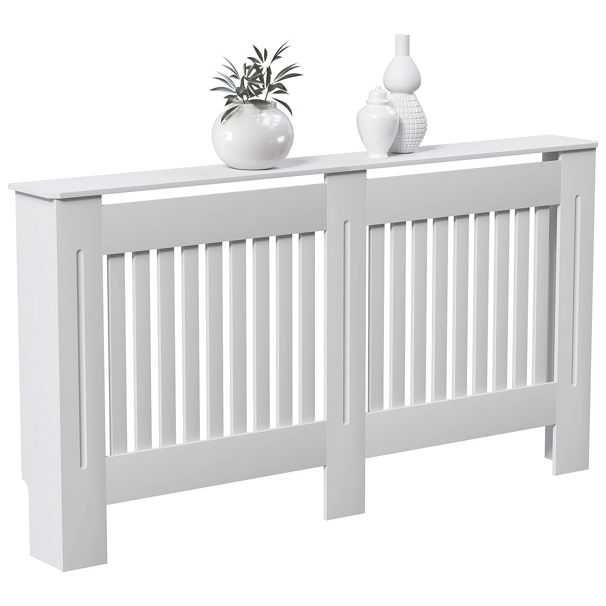 Vida Designs Chelsea Radiator Cover With Modern Slats White Decorative Heater Cover with Shelf, Large, (H: 82 / W: 152 / D: 19 cm)