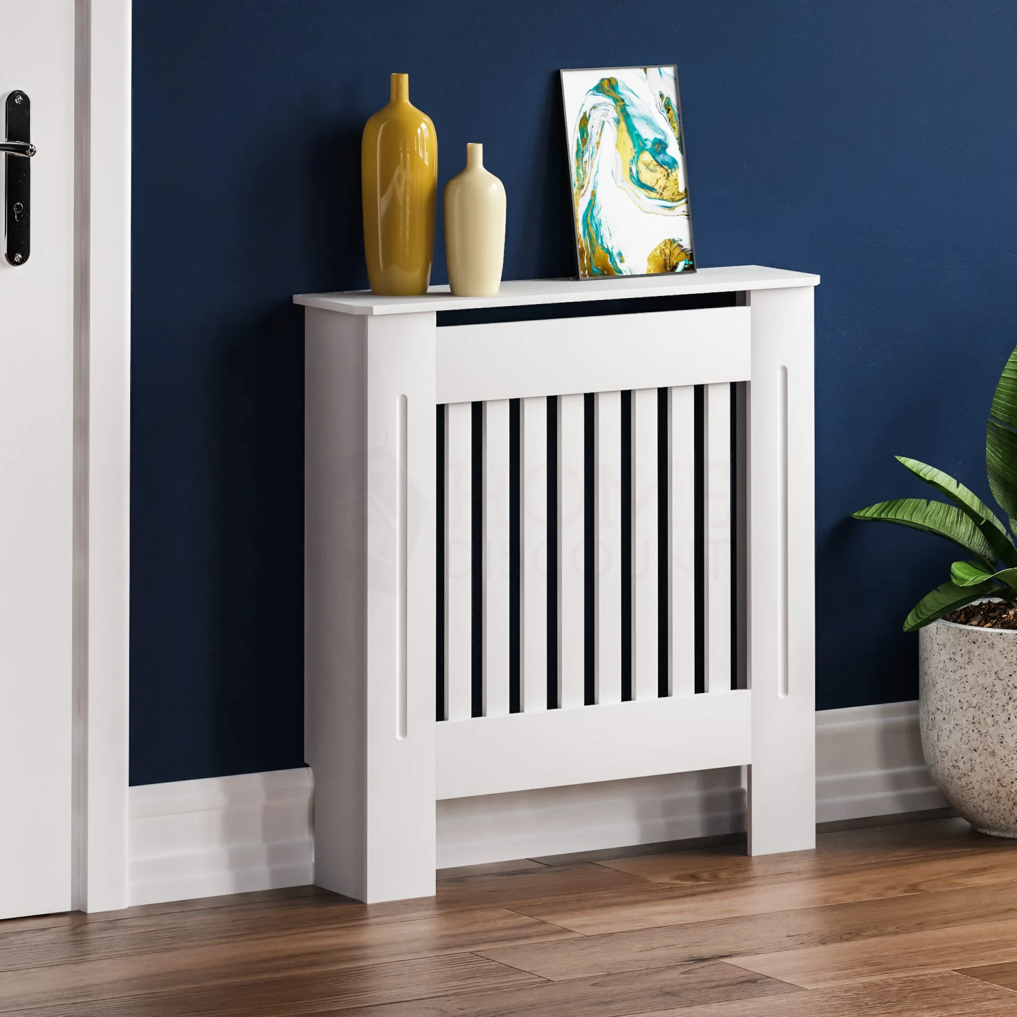 Vida Designs Chelsea Radiator Cover With Modern Slats White Decorative Heater Cover with Shelf, Small, (H: 82 / W: 78 / D: 19 cm)